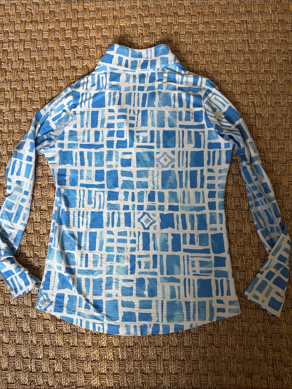 IBKUL Blue & White Long-Sleeve Patterned 1/4 Zip Sun Protection Cool Shirt sz XS - Picture 7 of 12